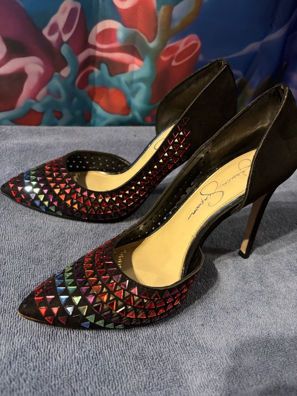 Jessica Simpson 
Rainbow 🌈 festival shoes